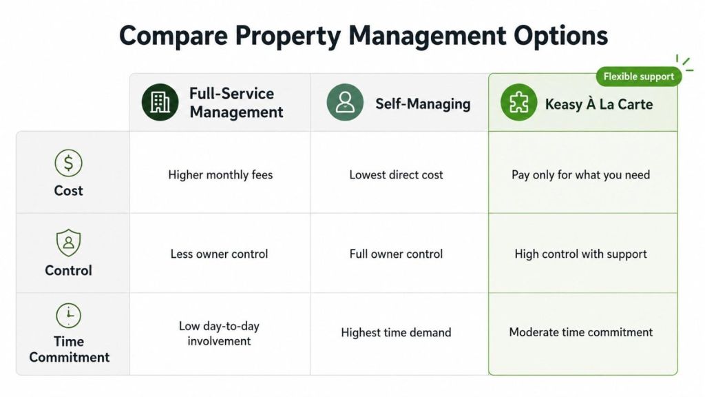 comparison of full-service, self-managing, and Keasy property management
